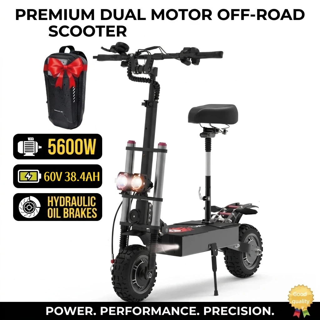60V 5600W Dual Motor Electric Scooter - 大人用電動スクーター、5600Wデュアルモーター、60V 38.4Ahバッテリー、最大48マイルの走行距離、11インチオフロードタイヤ、油圧ブレーキ、高出力電動スクーター